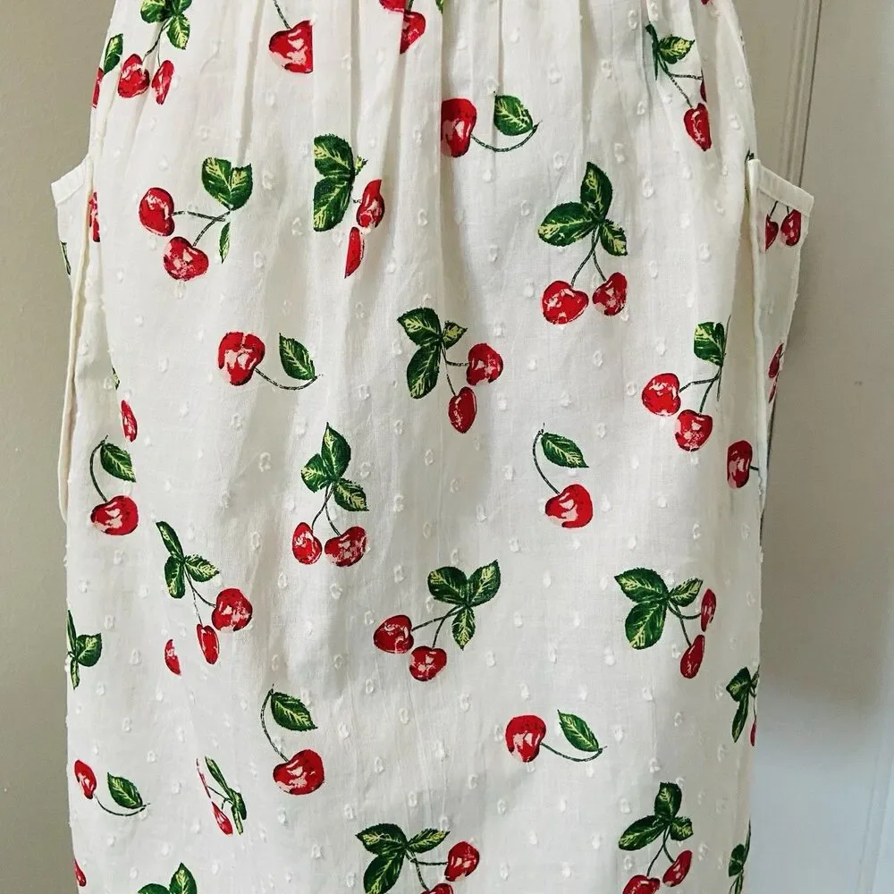 Sur La Table Vintage Cherry Kitchen Apron Pockets Pin Up